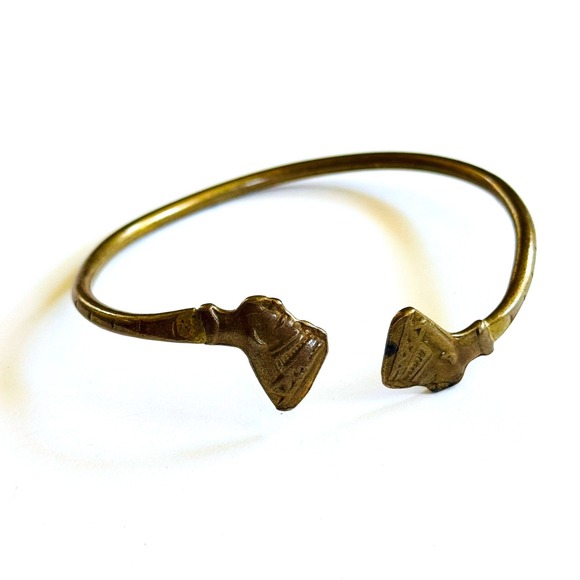 VTG Egyptian Revival Brass Nefertiti Cuff Bracelet brass metal rare statement - Picture 1 of 5
